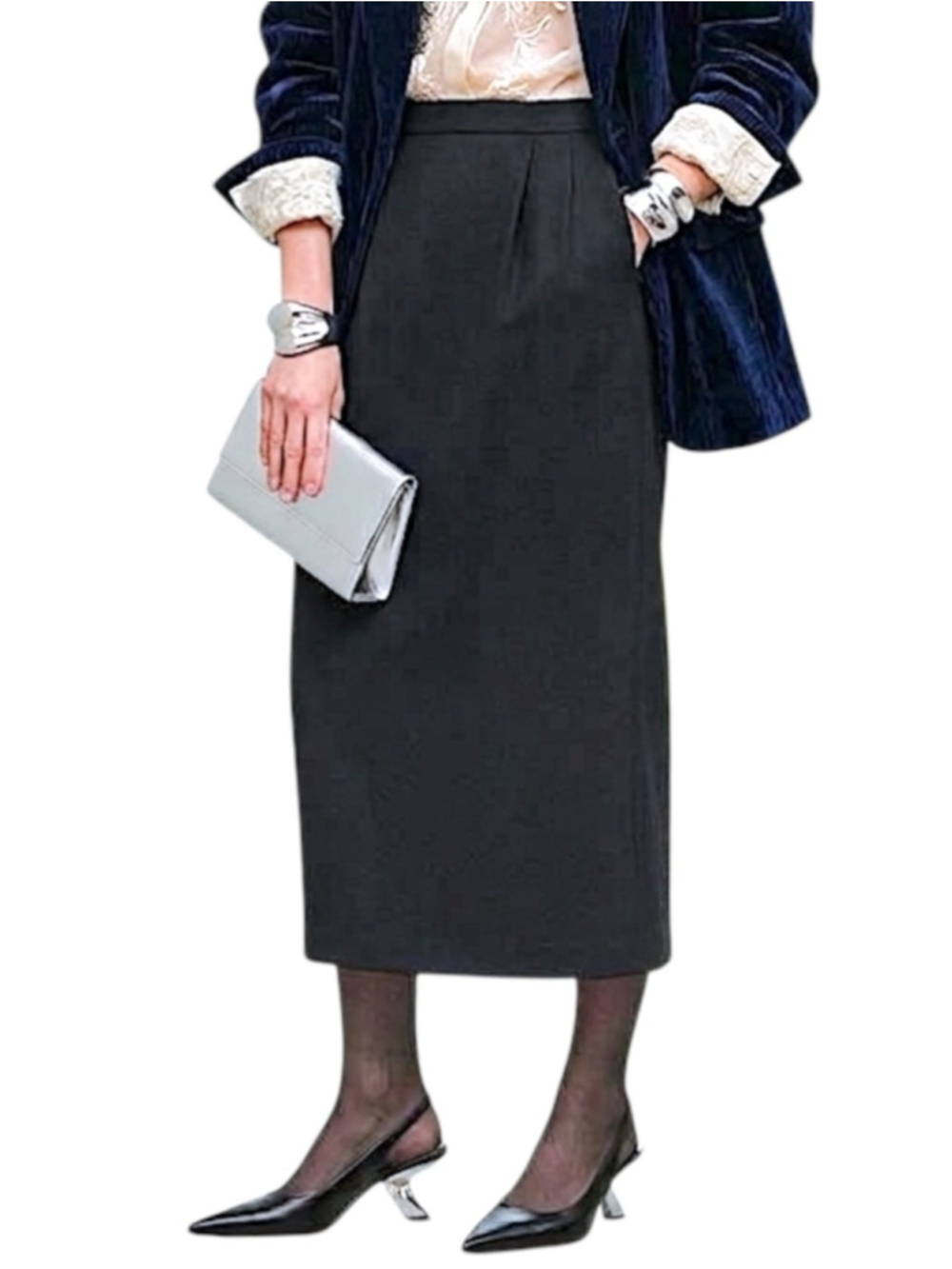 Vintage 70s 80s pure wool black pleated straight old money midi skirt 9/10